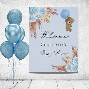 Babydusche Teddy Bären Pampelgras blau Poster