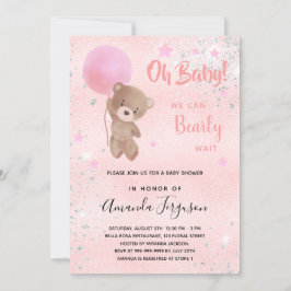 Babydusche Teddy Bärenmädchen pink silber Einladung