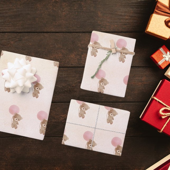 Babydusche Teddy Bärenmädchen Rose Rosa Geschenkpapier Set (Von Creator hochgeladen)