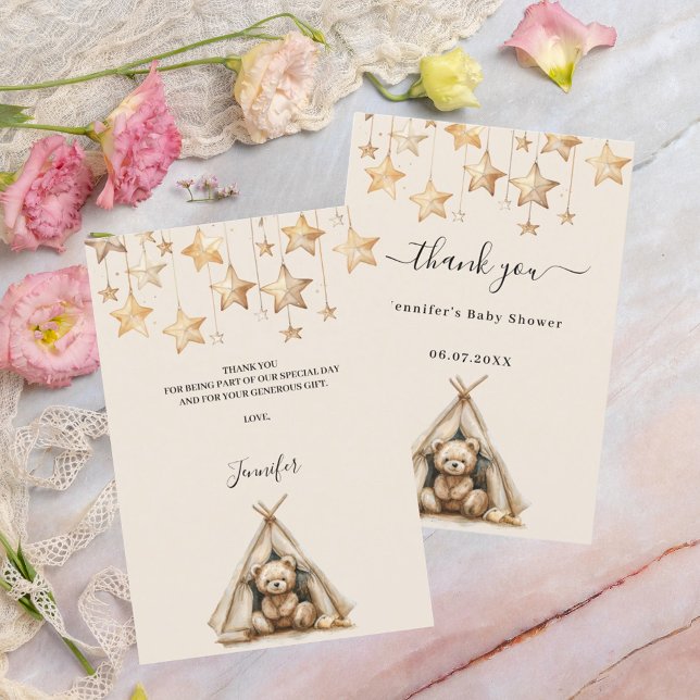 Babydusche Teddy Bärenstars Zeltbeige Dankeskarte (Von Creator hochgeladen)