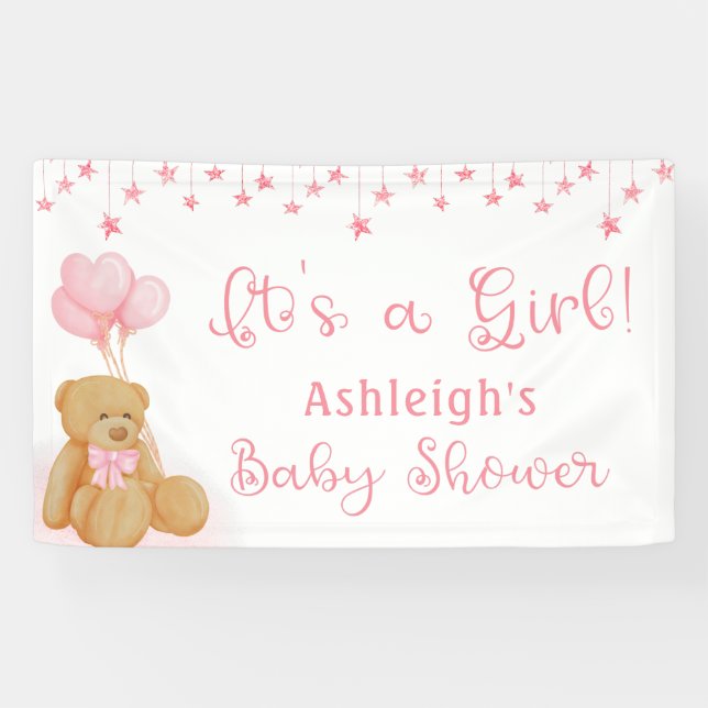 Babydusche Teddy Bear Pink Balloons ITS A GIRL Banner (Horizontal)