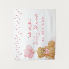 Babydusche Teddy Bear Pink Stars Hintergrund Wandteppich