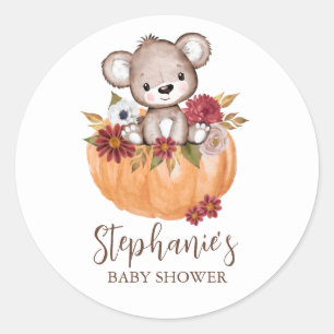 Babydusche Teddy Bear Pumpkin Fall Runder Aufkleber