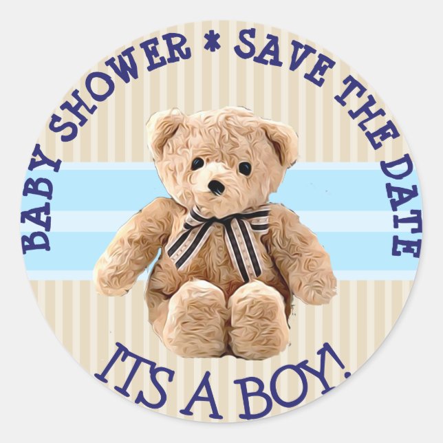 Babydusche Teddy Bear Save the Date Aufkleber (Vorderseite)