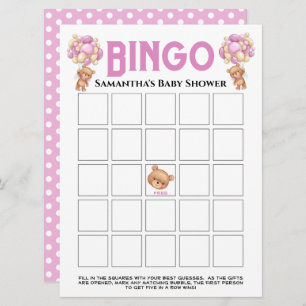 Babydusche Teddy Girl Bubbly Pink Bingo Game Einladung