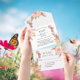 Babydusche Teddy Pampas Pink Blütenweiß UAWG All In One Einladung