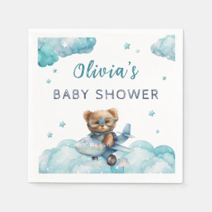 Babydusche Teddybär blau Serviette