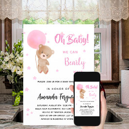Babydusche Teddybär Mädchen rosa Ballon Einladung
