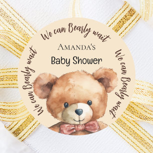 Babydusche Teddybär wir können beige warten Runder Aufkleber