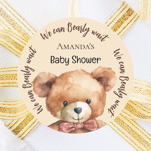 Babydusche Teddybär wir können beige warten Runder Aufkleber (Von Creator hochgeladen)