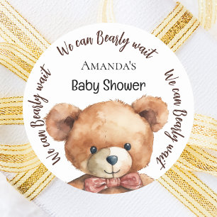 Babydusche Teddybär wir warten Runder Aufkleber
