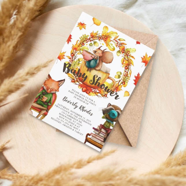 Babydusche Tee Party Tiere im Herbst Einladung (Von Creator hochgeladen)