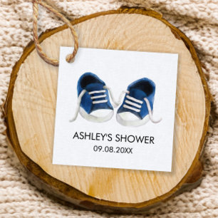 Babydusche, Teebecher, Blue Baby Schuhe Geschenkanhänger