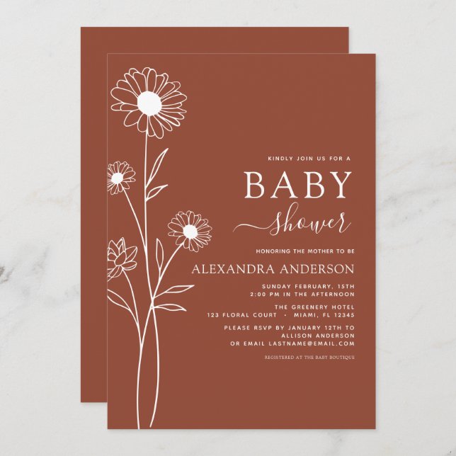 Babydusche Terracotta Burnt Orange Einladung (Vorne/Hinten)