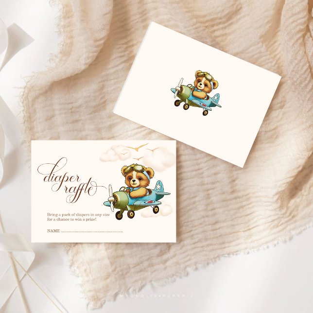 Babydusche Tiny Pilot Teddy Bear Diaper Raffle Begleitkarte (Baby Shower Tiny Pilot Teddy Bear Diaper Raffle Enclosure Card)