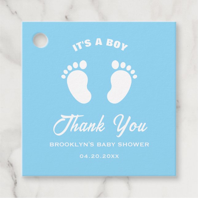 Babydusche Trendy Trendy The A Boy Blue White Feet Geschenkanhänger (Vorderseite)