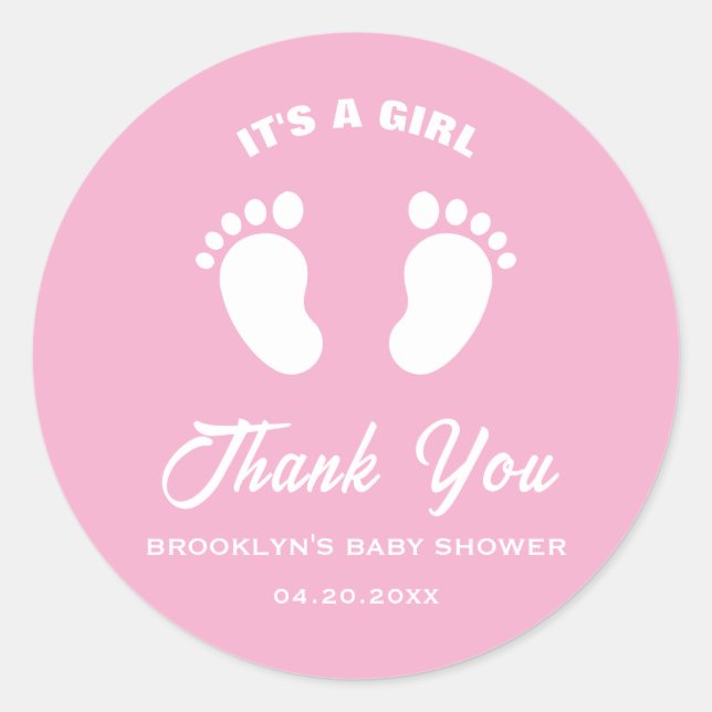 Babydusche Trendy Trendy The Girl Pink White Fee Runder Aufkleber (Vorderseite)