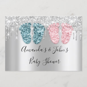 Babydusche Tropfen Silver FeetTwins Boy Girl Pink Einladung
