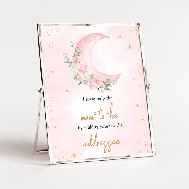 Babydusche-Umschlag-Station Pink Moon and Stars Poster (Twinkle Little Star Baby Shower Envelope Station Sign)