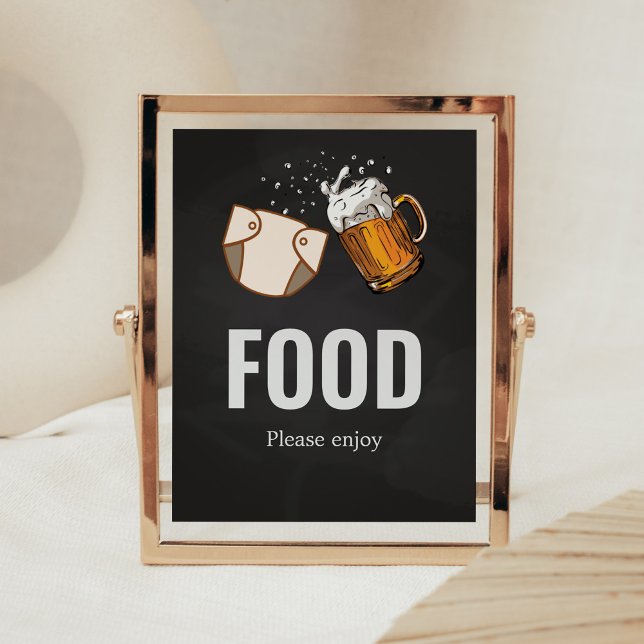 Babydusche und Babywäsche Poster (Beer And Diaper Baby is Brewing Baby Shower Food Sign)