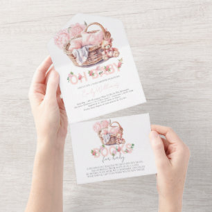 Babydusche und Bücher für Baby-Babykörbe All In One Einladung