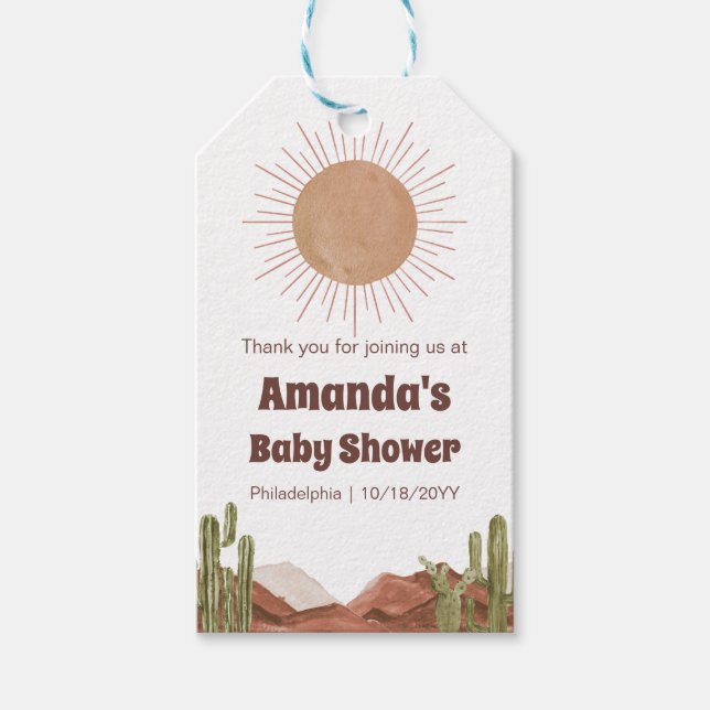 Babydusche und Wüstenthemen Geschenkanhänger (Vorderseite)