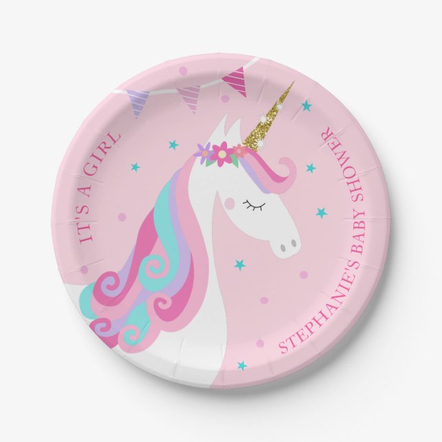 Babydusche Unicorn Personalisiert Pappteller (Vorderseite)