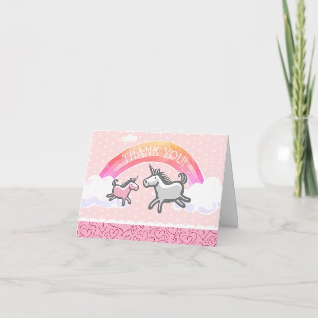 Babydusche Unicorns Rainbow Pink Dankeskarte (Vorderseite)