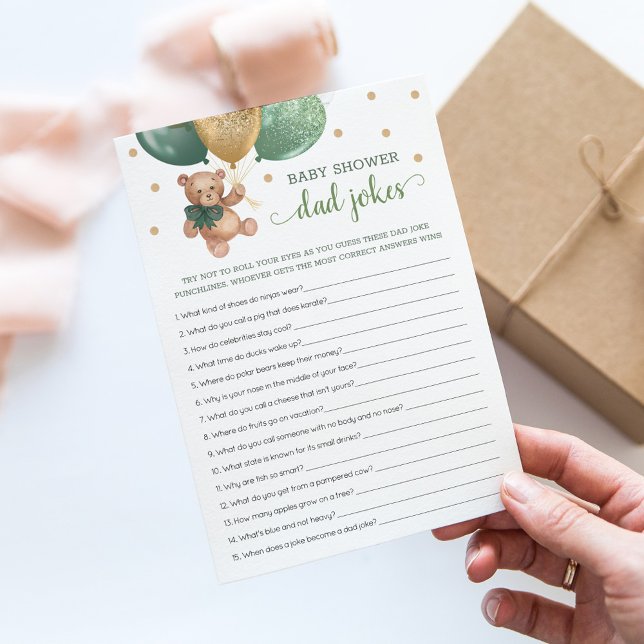 Babydusche Vater Jokes Game Green Teddy Bear Card Einladung (Von Creator hochgeladen)