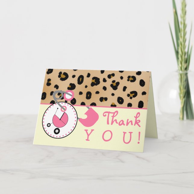 Babydusche Vielen Dank - Leopard Print & Diaper Bu Dankeskarte (Vorderseite)