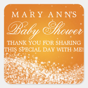 Babydusche Vielen Dank Sparkling Wave Orange Quadratischer Aufkleber