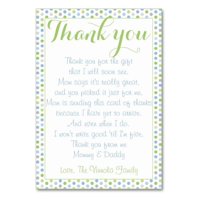 Babydusche Vielen Dank Tischnummer (Vorderseite)