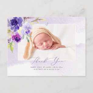 Babydusche Vielen Dank Wasserfarbe Violett Rose Postkarte