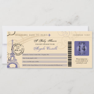 Babydusche Vintag Paris Boarding Pass Einladung