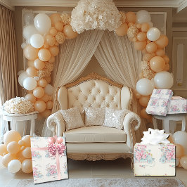 Babydusche Vintag rosa Bär Hübsche Blume Geschenkpapier