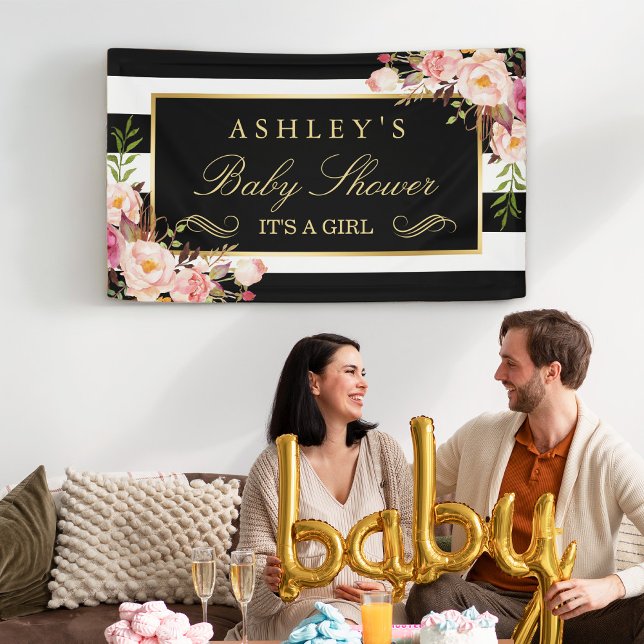 Babydusche Vintage Schwarz-weiße Streifen Banner (Von Creator hochgeladen)