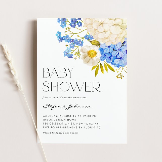 Babydusche von Boho Blue und White Hydrangeas Einladung (Von Creator hochgeladen)