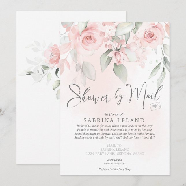 Babydusche von Mail Vintag Blush Pink Roses Einladung (Vorne/Hinten)