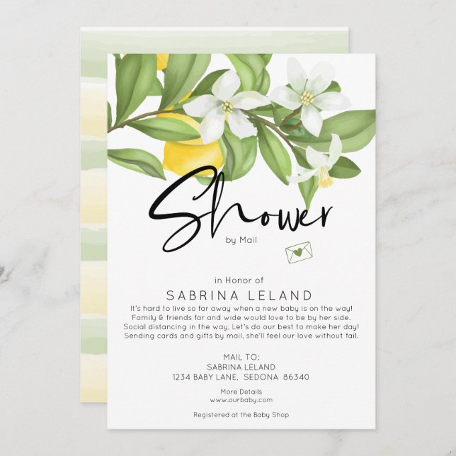 Babydusche von Mail Vintage Zitronen und Blüten Einladung (Vorne/Hinten)