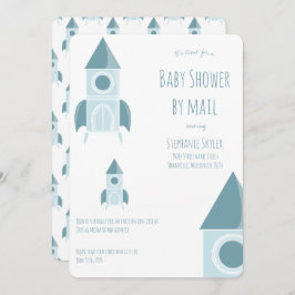 Babydusche von Mail White Blue Rakete Schiff Einladung