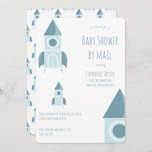 Babydusche von Mail White Blue Rakete Schiff Einladung