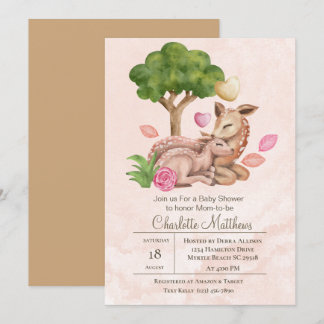 Babydusche von Mama und Baby Deer Forrest Animals Einladung
