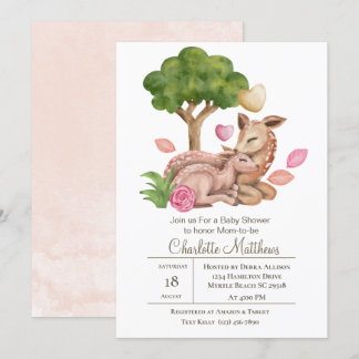 Babydusche von Mama und Baby Deer Forrest Animals Einladung