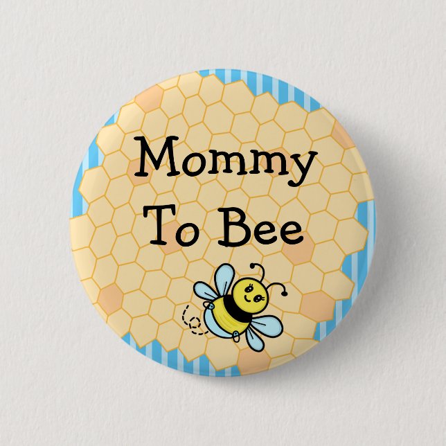 Babydusche von Mommy to Bee Blue und Gelb Honeycom Button (Vorderseite)