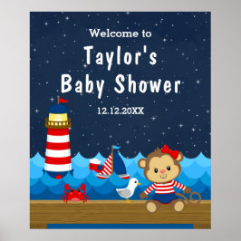 Babydusche von Nautical Girl Monkey Red Navy Poster