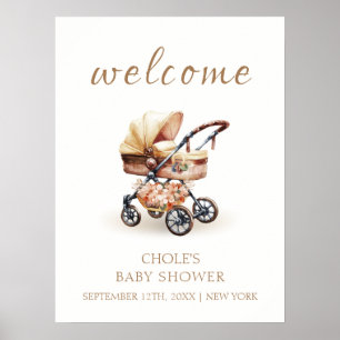 Babydusche von neutralem Boho Floral Stroller Begr Poster