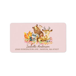 Babydusche von Woodland Animals Girls - Adressetik Adressaufkleber