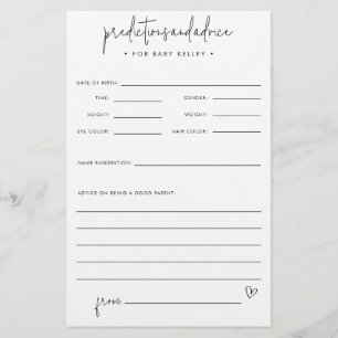 Babydusche Vorhersage und Ratgeber Papierkarte Flyer
