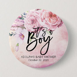 Babydusche Wasserfarbe Bohemische Blume und Federn Button