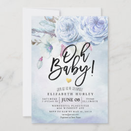 Babydusche Wasserfarbe Bohemische Blume und Federn Einladung